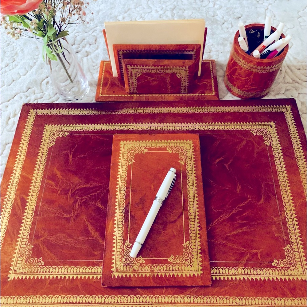 Moroccan Hand-made Pure Leather 4 Piece Desk set